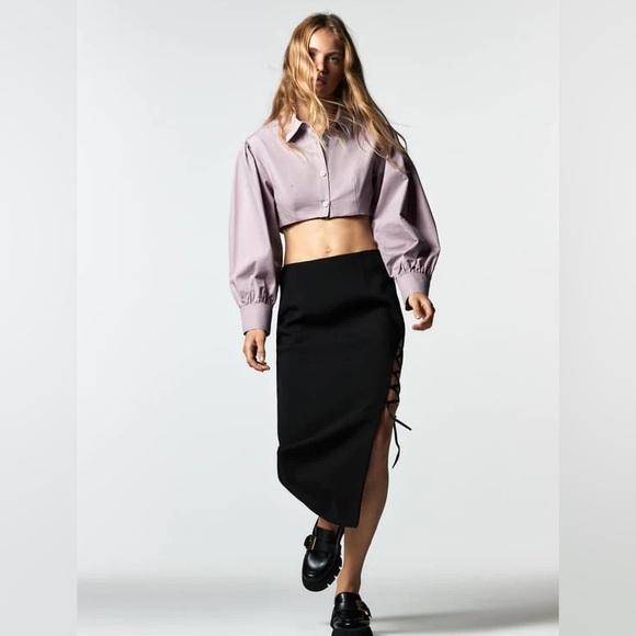 ZARA VOLUMINOUS POPLIN LAVENDER BLOUSE - Picture 5 of 6